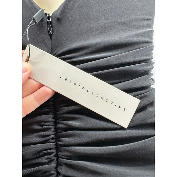 Delfi Collective Shay Short Dress Size XS Black Mini Cutout Red Rose Rosette NWT - Picture 9 of 11